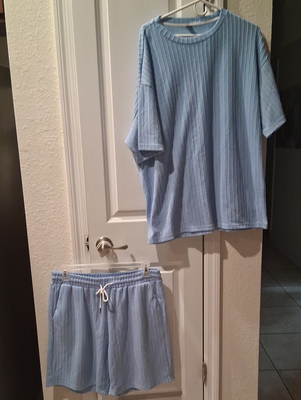 F:  Ribbed Short Sleeve Men Set in Light Blue